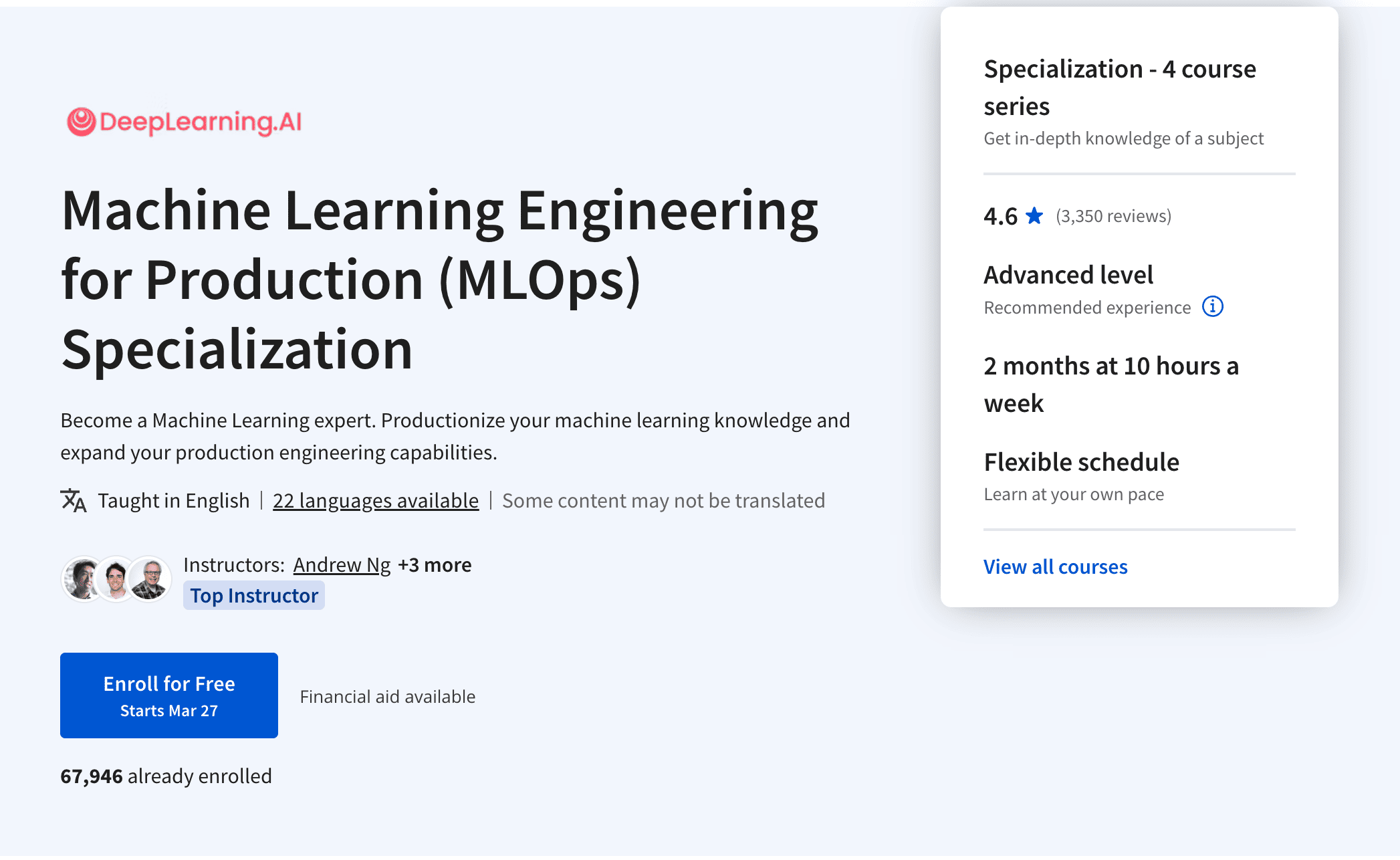 Machine Learning Engineering for Production (MLOps) Specialization (DeepLearning.ai)